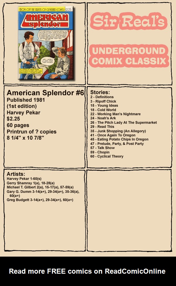 Read online American Splendor (1976) comic -  Issue #6 - 1