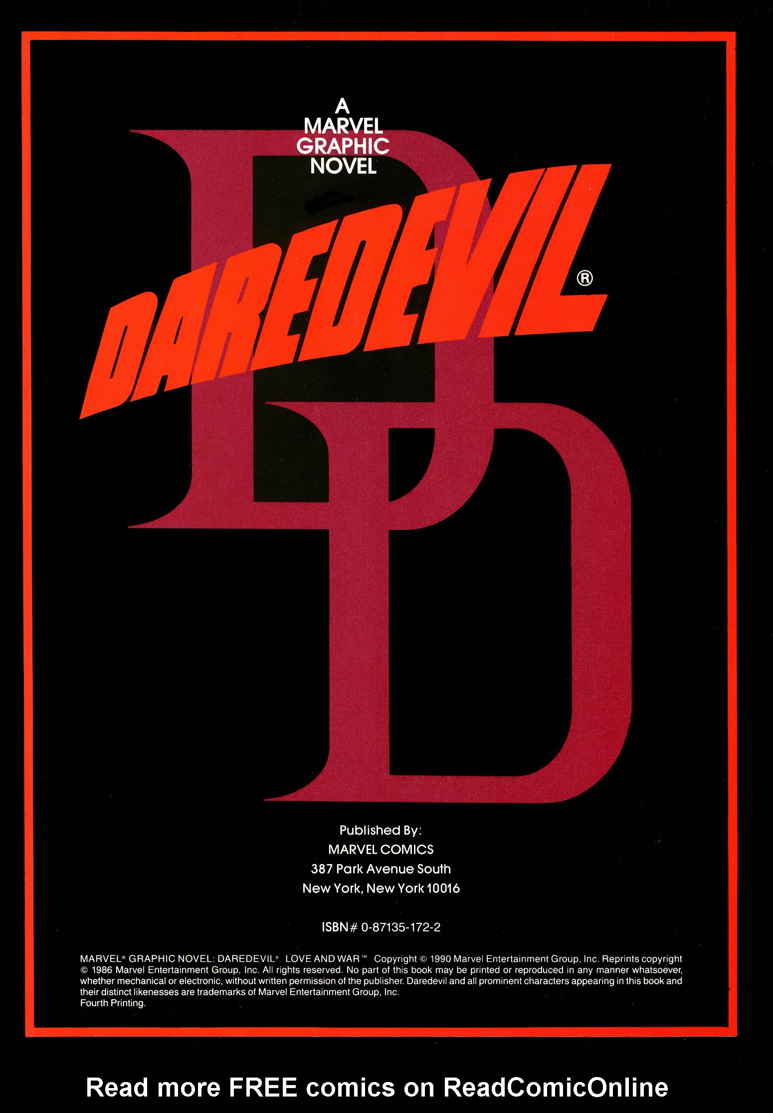 Read Online Marvel Graphic Novel Comic Issue 24 Daredevil Love War