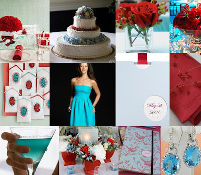 Here is the aqua and cranberry inspiration board