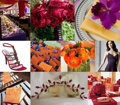 Photo 1 Orange red and purple reception decor from The Knot