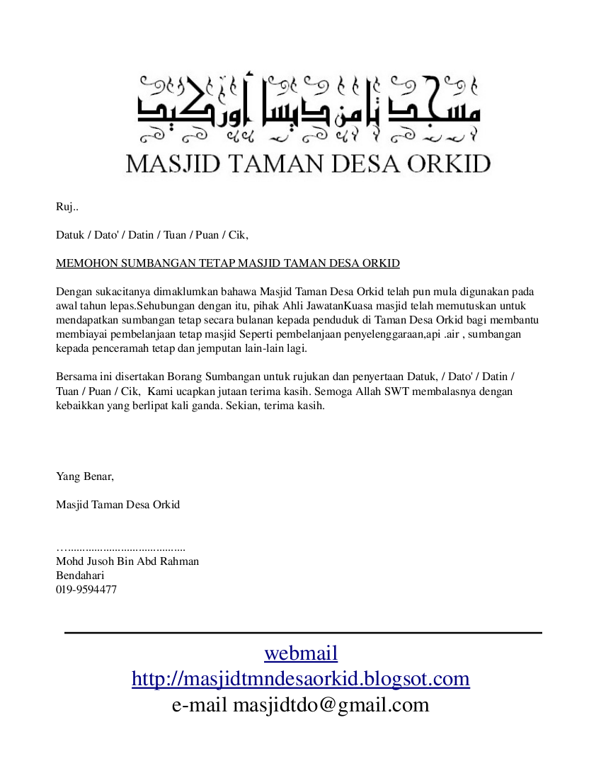 masjid tmn desa orkid contoh surat kutipan derma bulanan