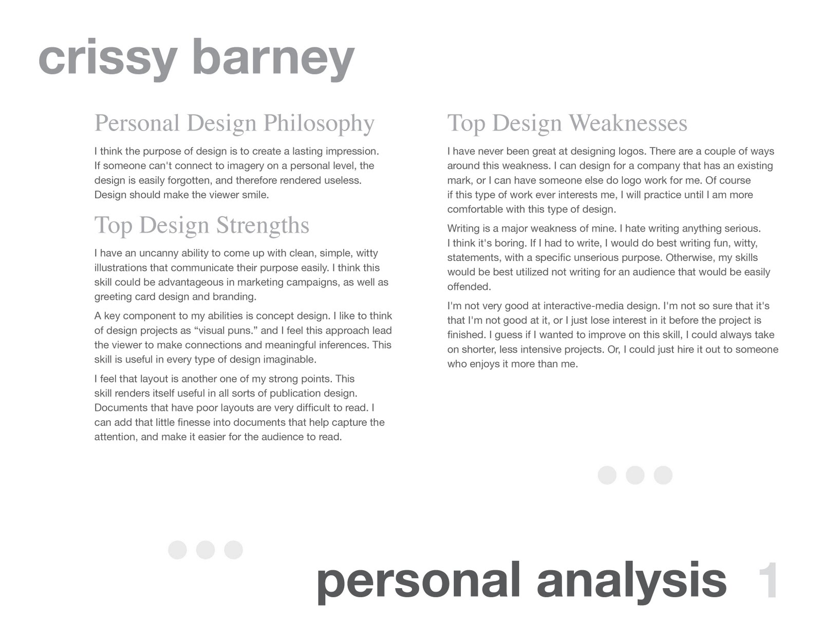 crissy's portfolio Design Profession Career Summary Brief
