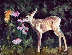 baby deer watercolor painting bunny artwork