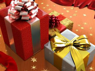 christmas ribbon covered gift
