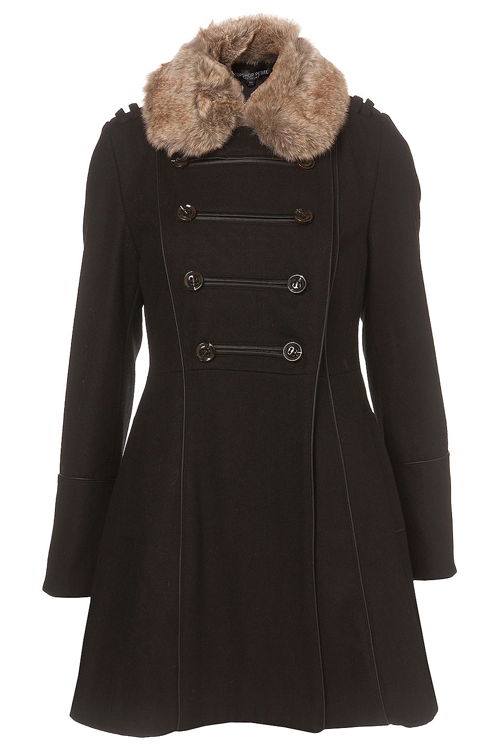 Wearable Trends: Petite Faux Fur Collar Double Breasted Piped Coat