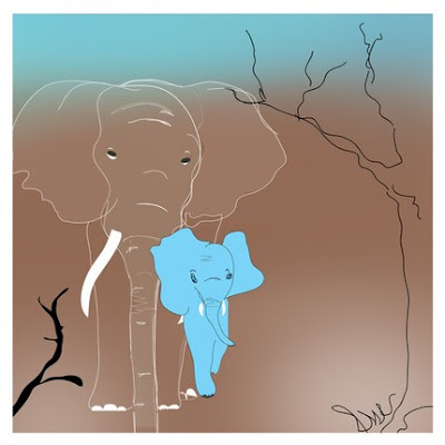 blue sky baby elephant illustration art indigo sky