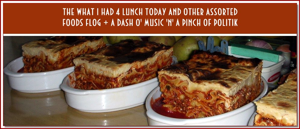 the what i had 4 lunch today + other assorted foods flog + a dash o' music 'n' a pinch o' politik