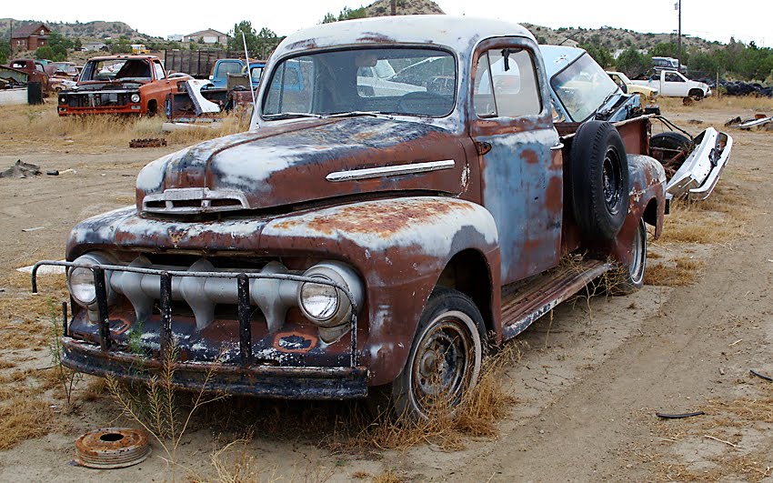 What was left of decades old paint on this 1951 Ford pickup truck has been 