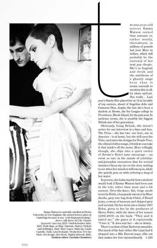 emma watson vogue dezembro cabelo curto