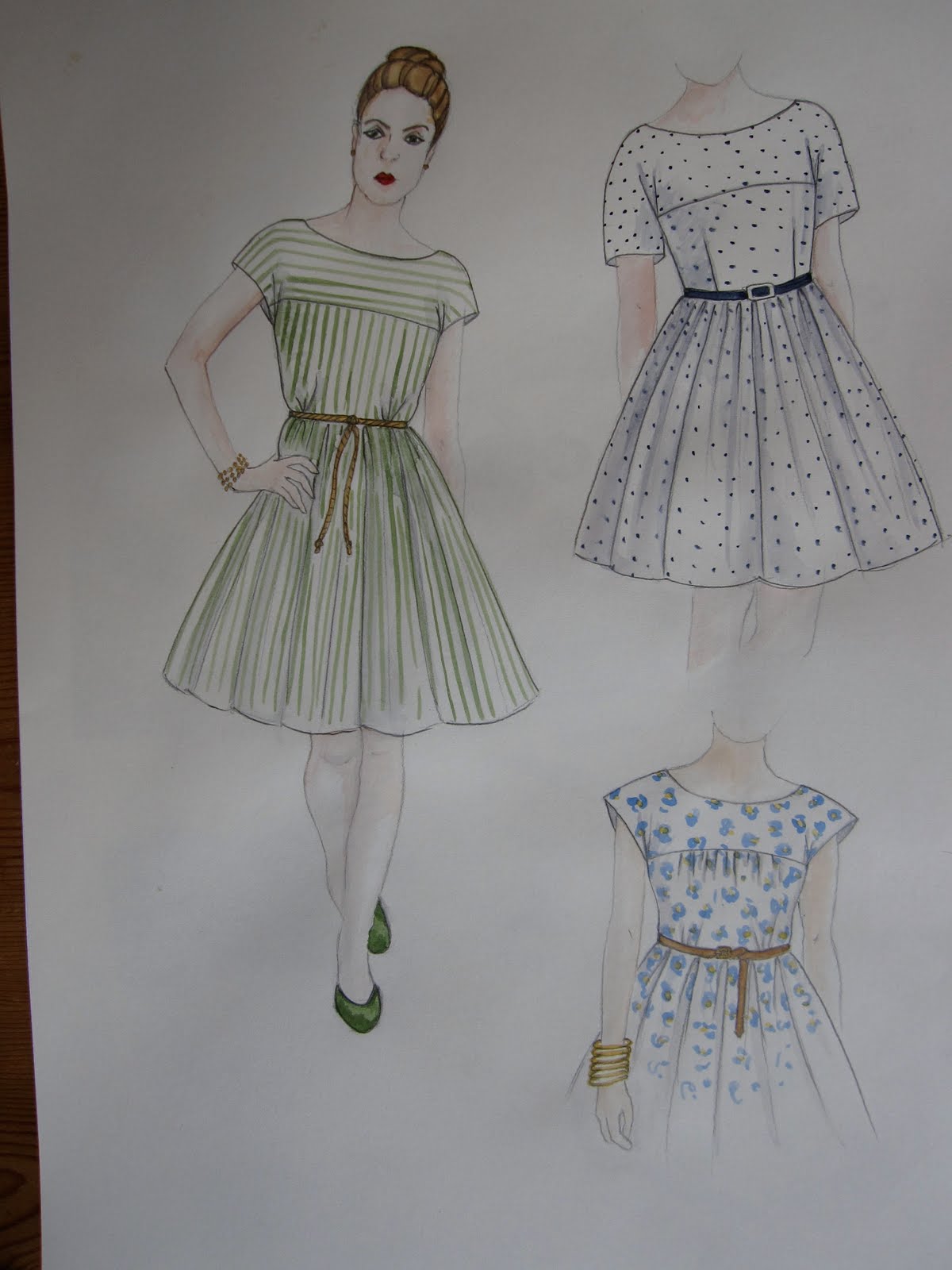 Goldfinch and Eagle: Final boat-neck, cap-sleeve dress designs