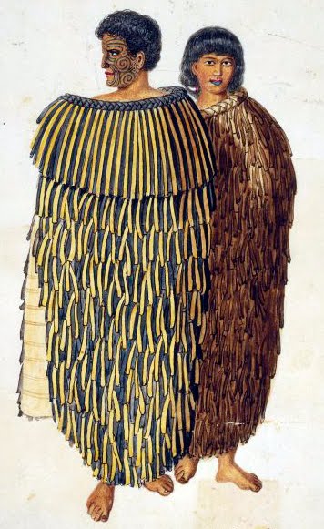 Two Māori with flax coats