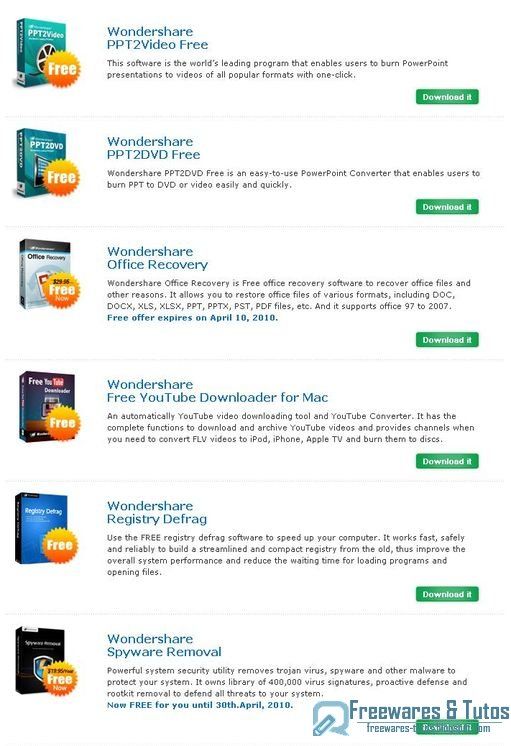 6 logiciels Wondershare gratuits (dont 2 en promotion)