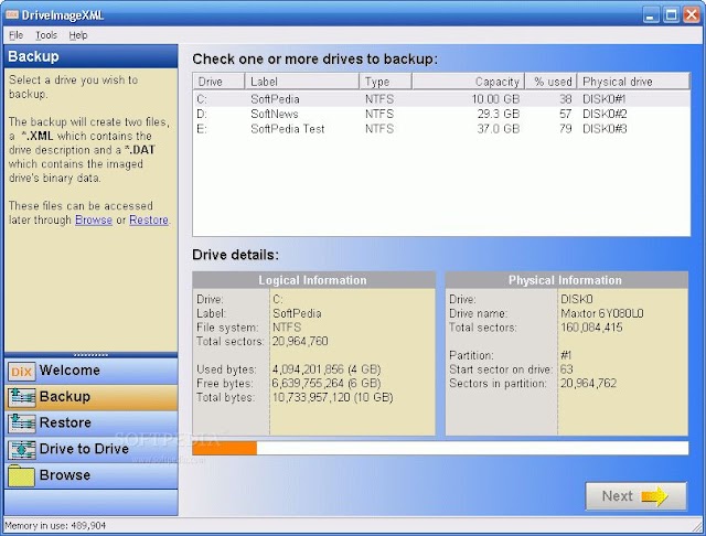 DriveImage XML en version portable : sauvegardez votre disque dur