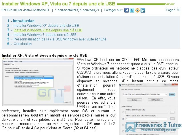 Le site du jour : Installer Windows (XP, Vista, 7) depuis une clé USB