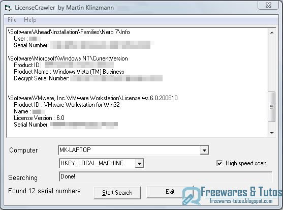 LicenseCrawler : récupérez les numéros de série des logiciels installés sur votre ordinateur