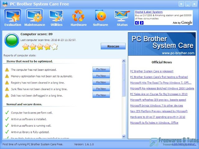 PC Brother System Care Free : un logiciel gratuit pour entretenir votre PC