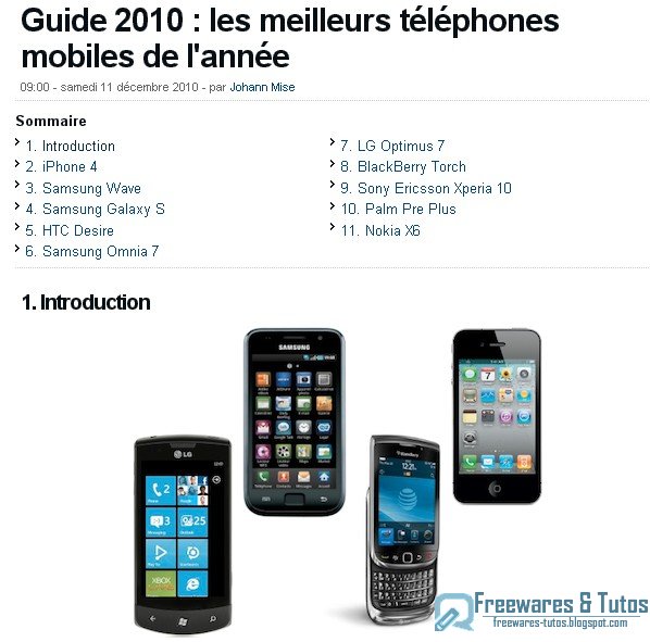 Le site du jour : les meilleurs téléphones mobiles de l'année 2010