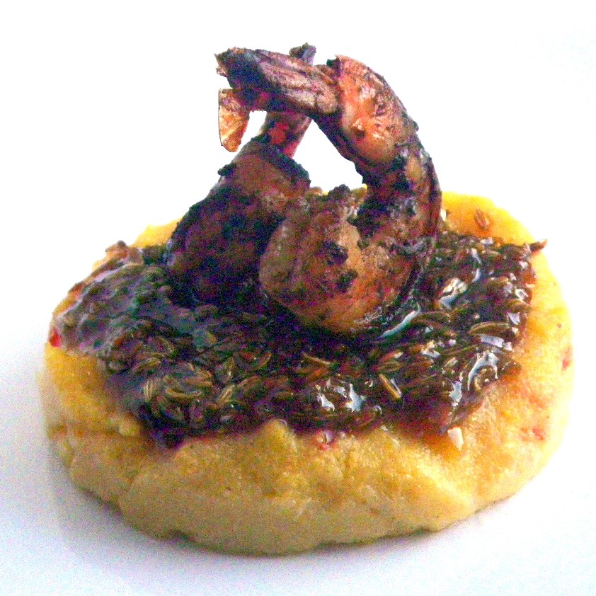 Year on the Grill Blackened Shrimp on Red Pepper Polenta with Spicy