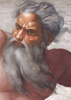 Painting of God with long flowing beard and white hair