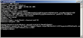 Screen shot of a command line telnet session