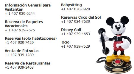 Telefonos de Contacto Disney World