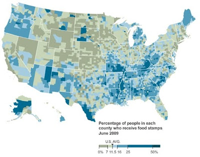 States where the percentage of rural residents on food stamps was at least 