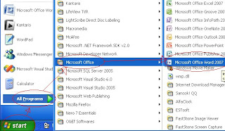 การใช้ Microsoft Office Word (Ms Word): ขั้นตอนการเปิด Microsoft Office  Word 2007 ( Ms Word 2007 ) ขึ้นมาทำงานครั้งแรก