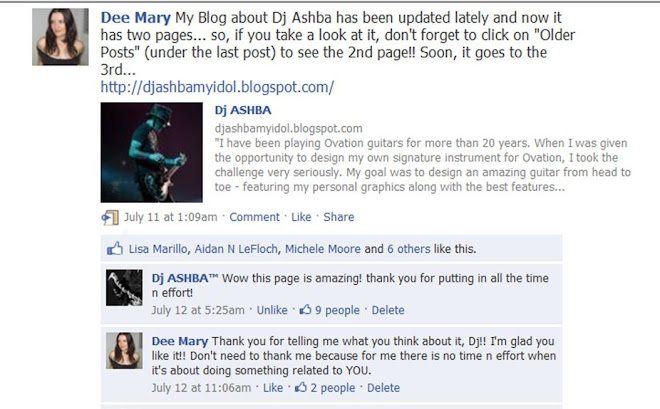 Dj ASHBA commented on my Blog on Facebook!! That was beautiful...