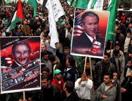 a protest against Bush’s visit to Israel and Palestinian territories yesterday
