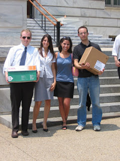 From left to right: Chris Breuer, Julia Stutz, Emily Stivers and Geoff Schaefer were just a few of the EPIC staff and volunteers who helped with our Capitol Hill action on behalf of refugees.