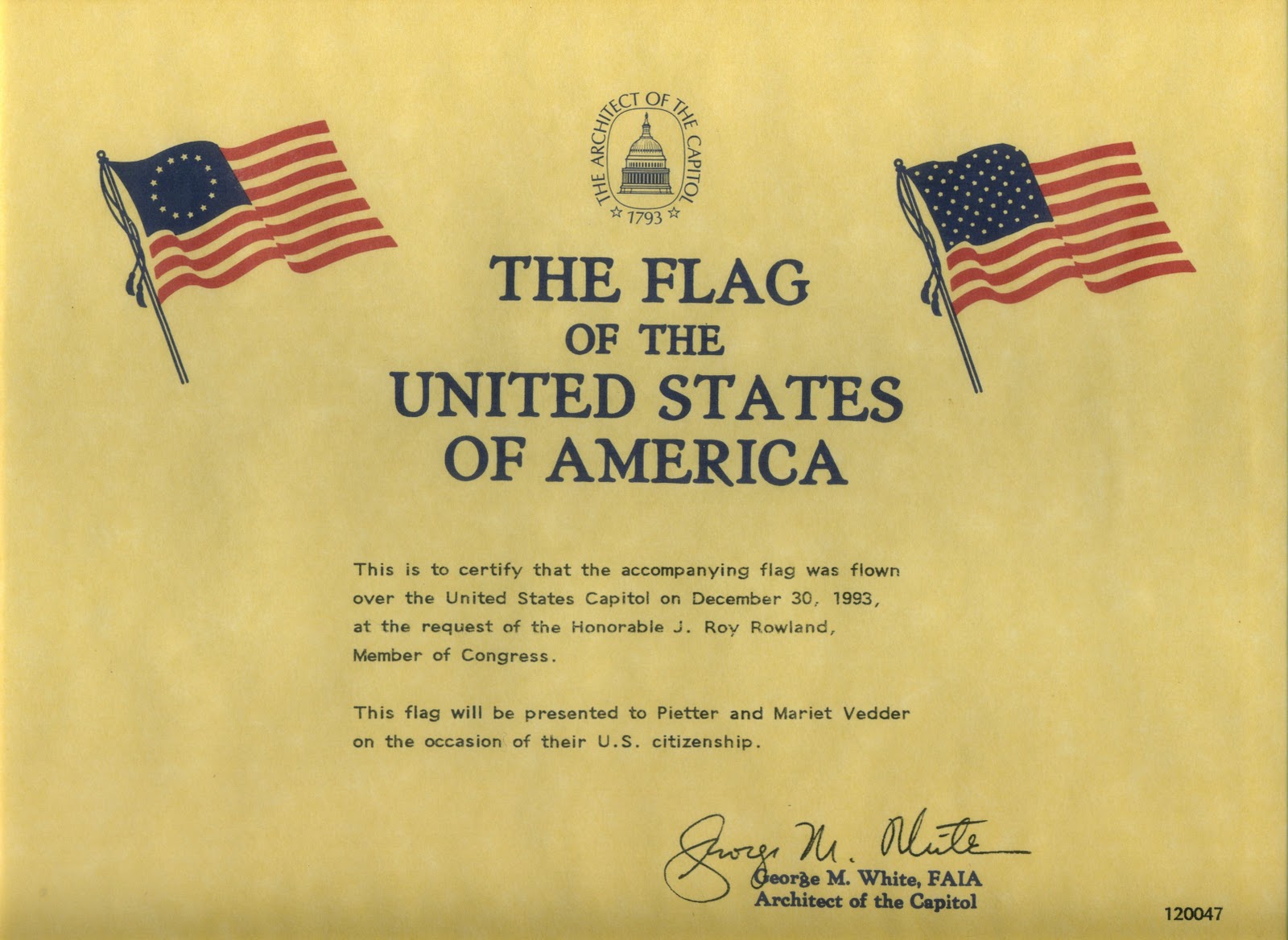 MARIETTE S BACK TO BASICS December 30 1993 U S Flag Flown Over U S 