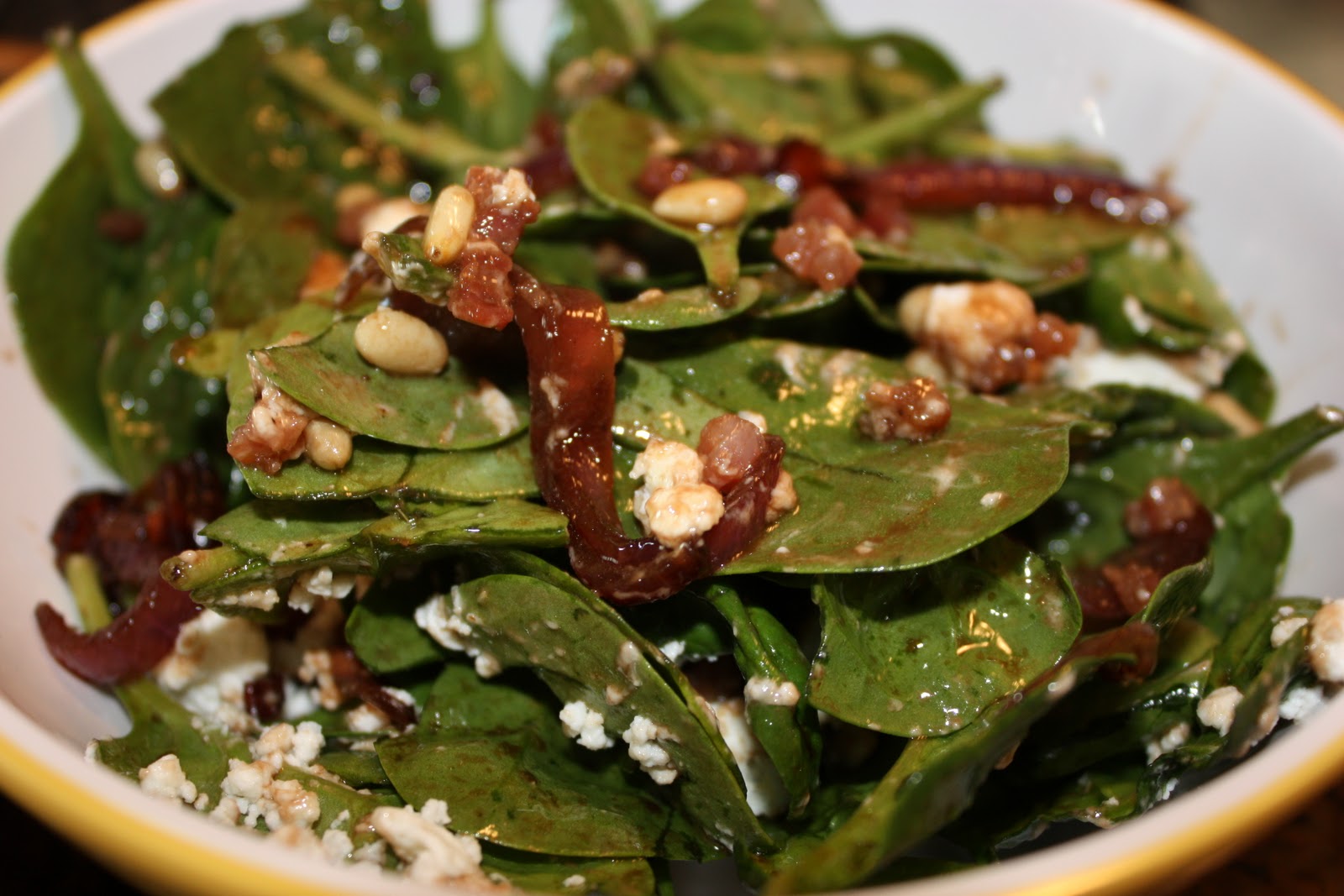 Hungry For More Spinach Salad with Pancetta and Pine Nuts