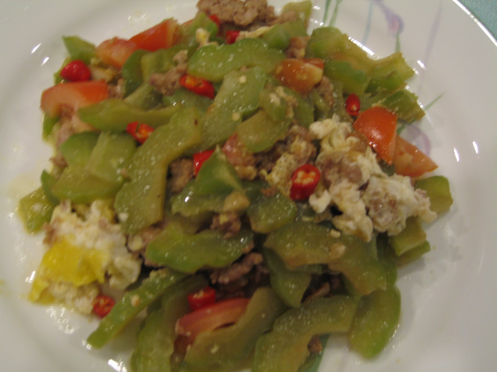 Ah Beh's Recipes Stir fried bitter gourd with minced meat and egg