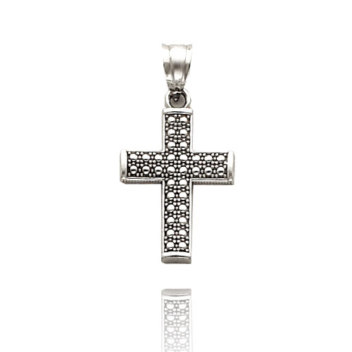 Mens White Gold Cross