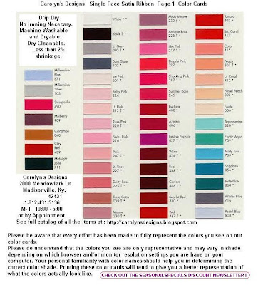Carolyn's Designs And More: Single Face Satin Ribbon Color Chart-page1 & 2