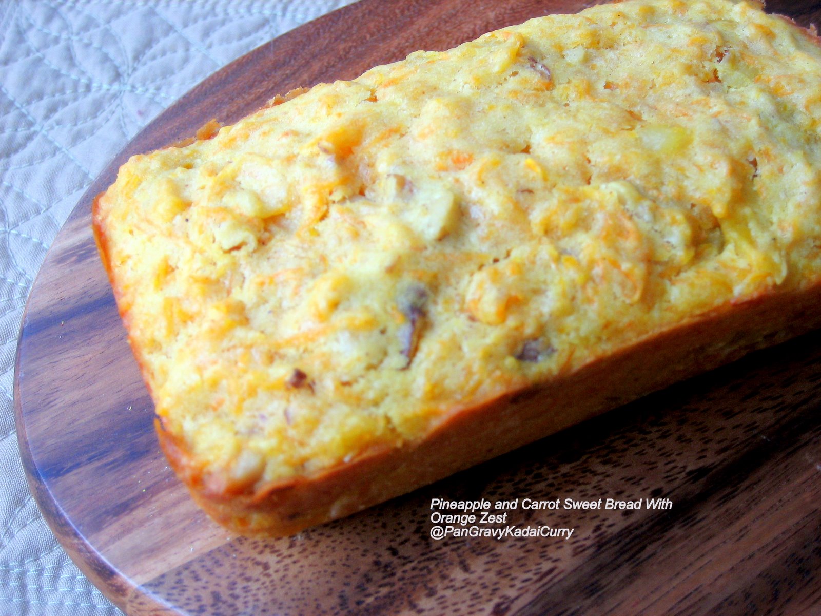 Pan Gravy Kadai Curry Eggless Pineapple, Carrot and Walnut Bread with