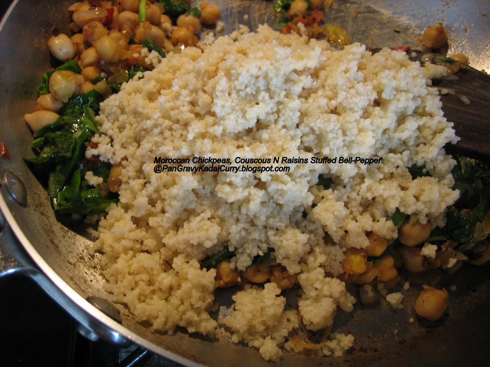 Pan Gravy Kadai Curry Moroccan Chickpeas, Couscous, Spinach N Raisins