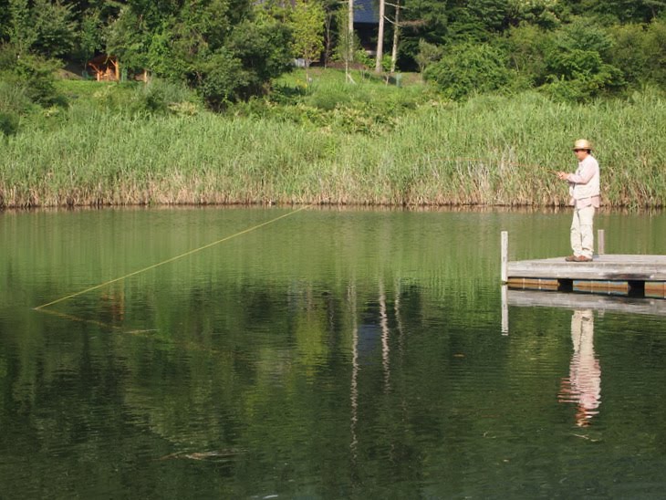 four seasons angling club fishing ponds near Mount Fuji.