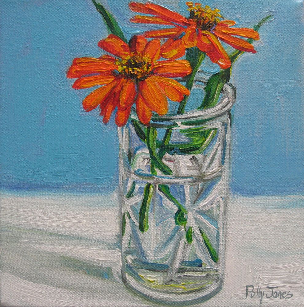 Small Wonders Daily Paintings by Polly Jones Two Zinnia Paintings