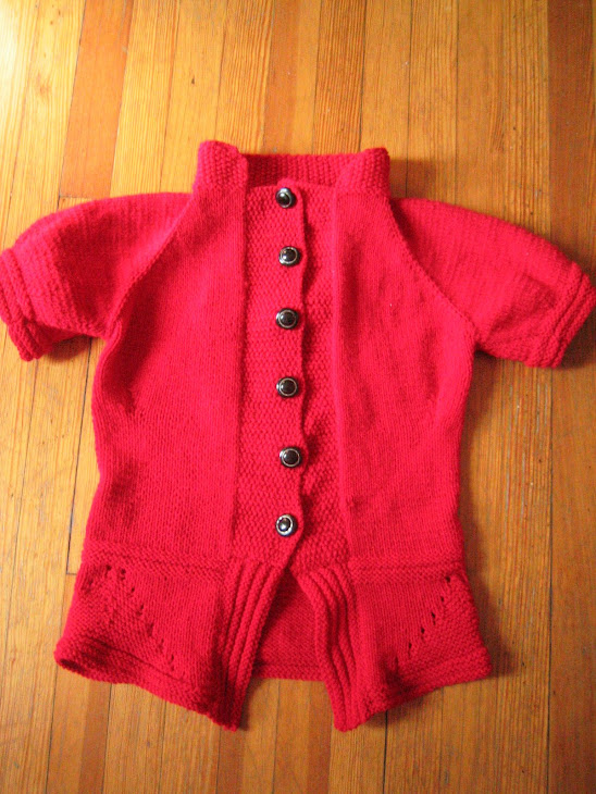 Feminine Red Puffed Sleeve Cardigan.