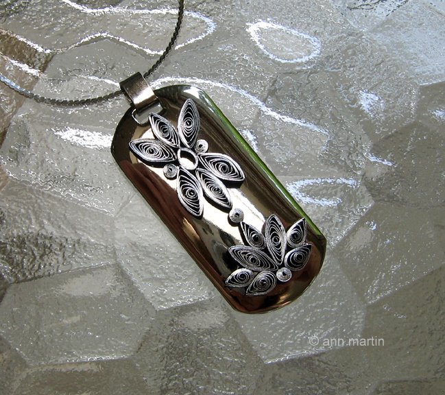 quilled silver necklace pendant on delicate silver chain