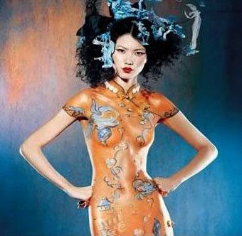 Chinese Dress Body Painting