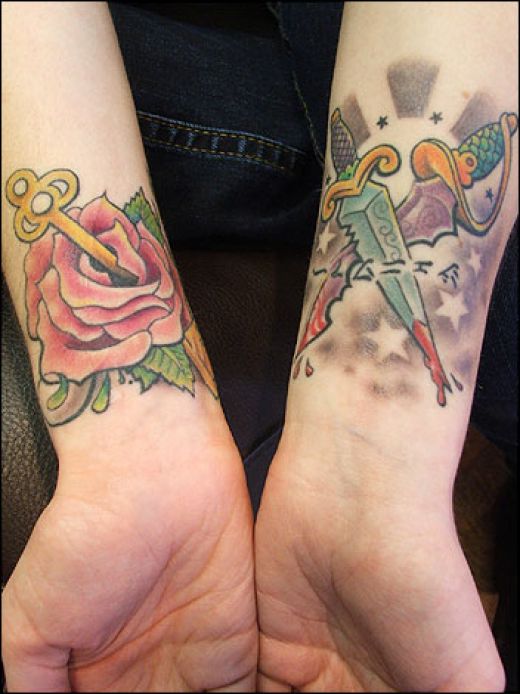 heart tattoos for girls on wrist. Love these two wrist tattoos,