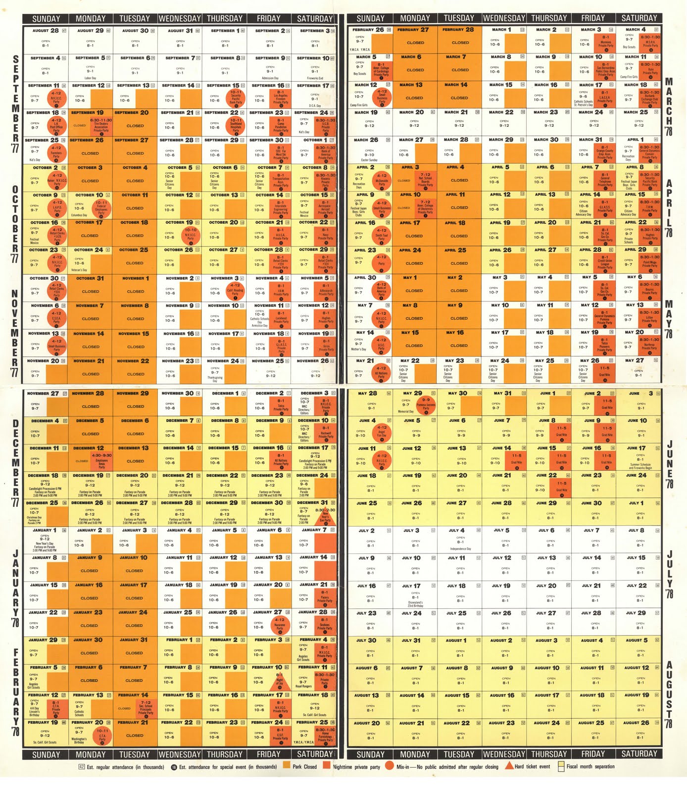 Vintage Disneyland Tickets Disneyland Parkalendar 1977/78