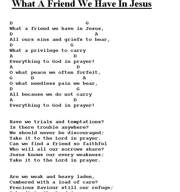 Lyrics and chords of christian devotional what a friend we have in jesus