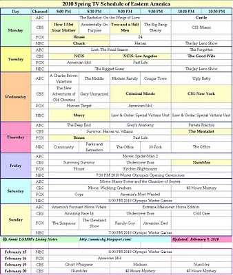2010 Spring TV Schedule of Eastern America