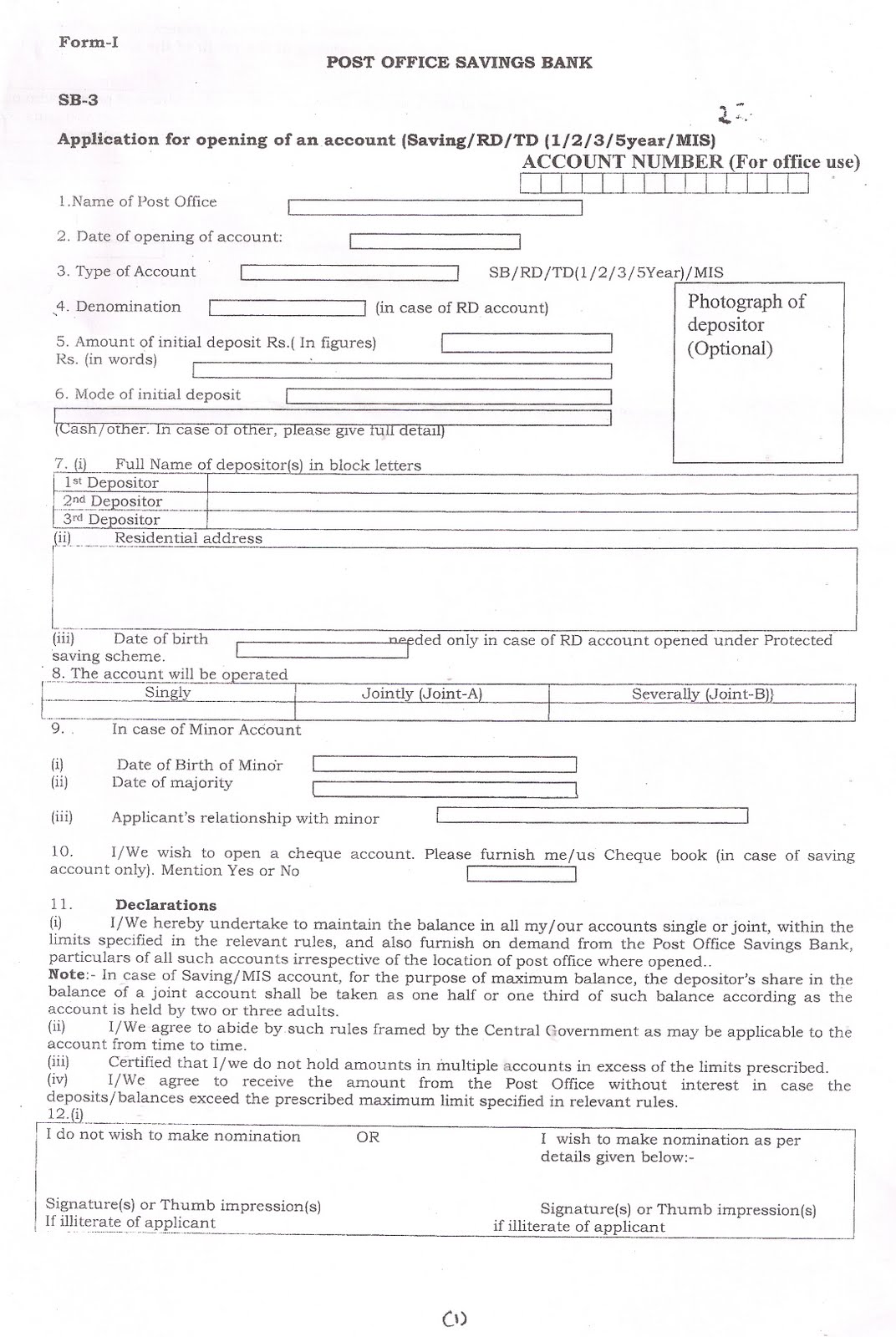 . Printing of New Account Opening Form (SB3) Circulated in 2008.
