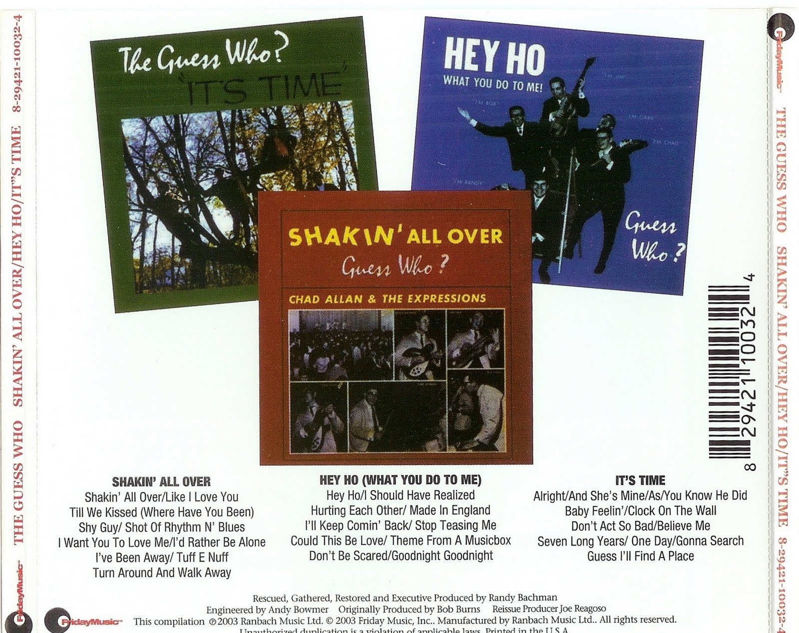 ørn Kvittering Cater Music Archive: The Guess Who - Shakin' All Over/Hey Ho! /It's Time (3  Classic Albums - 1 Great CD) 2003