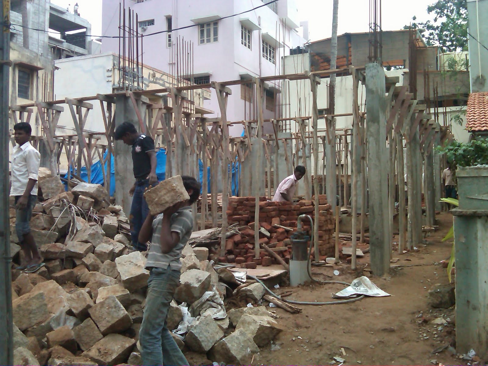 Ram Smrithi Casting of ground floor slab and work on the first floor.