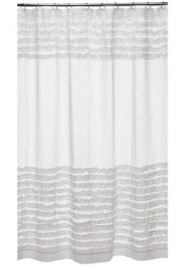 Name 5 Things Ruffled White Shower Curtain